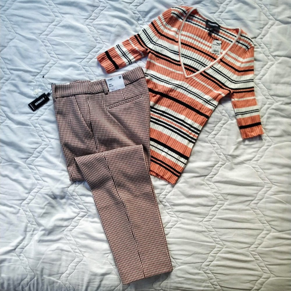 EXPRESS Mid Rise Houndstooth Columnist Ankle Pant